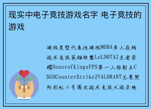 现实中电子竞技游戏名字 电子竞技的游戏
